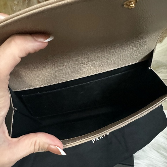 Saint Laurent Cassandre Matelasse Flap Pouch Wristlet - Beige - Picture 8 of 10